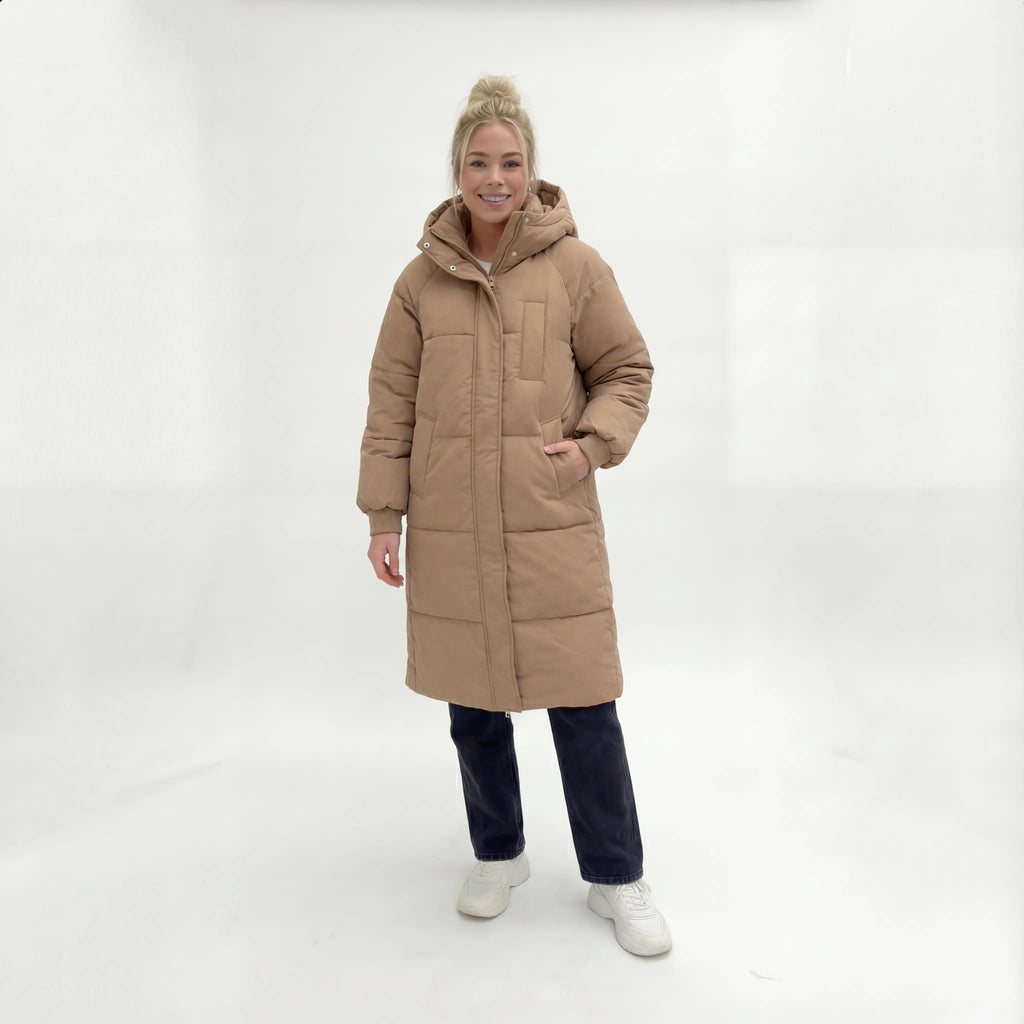 Anita - Dames Lange Silhouet met Capuchon Puffer Jas