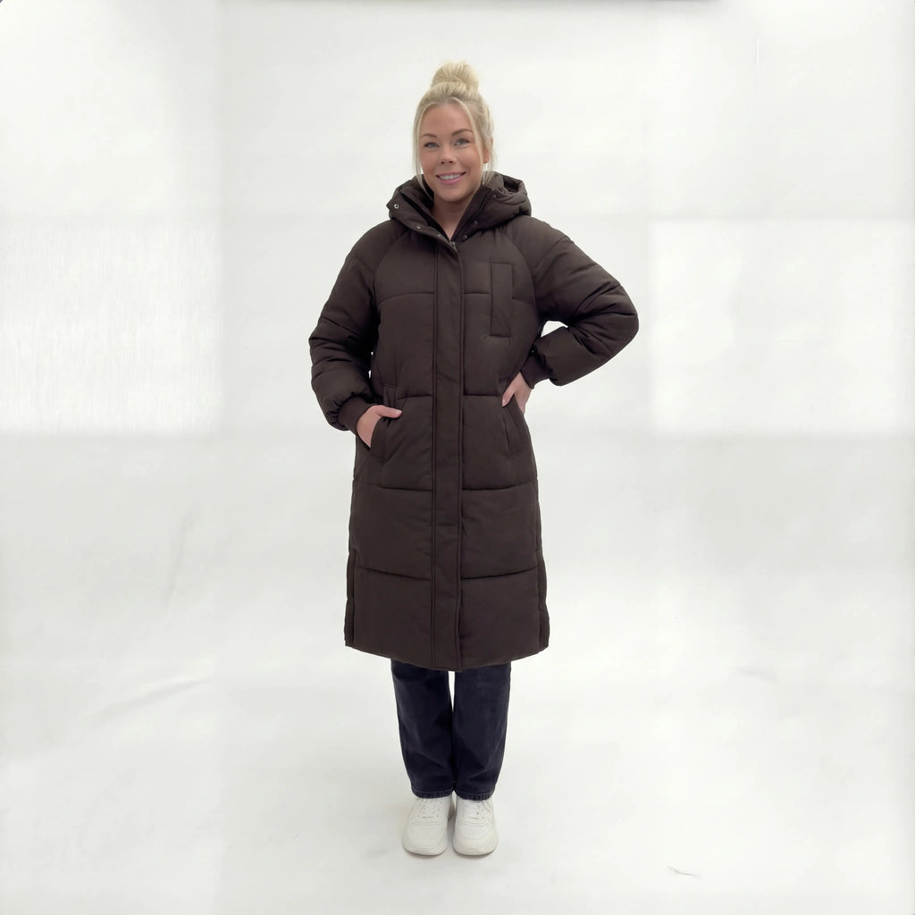 Anita - Dames Lange Silhouet met Capuchon Puffer Jas