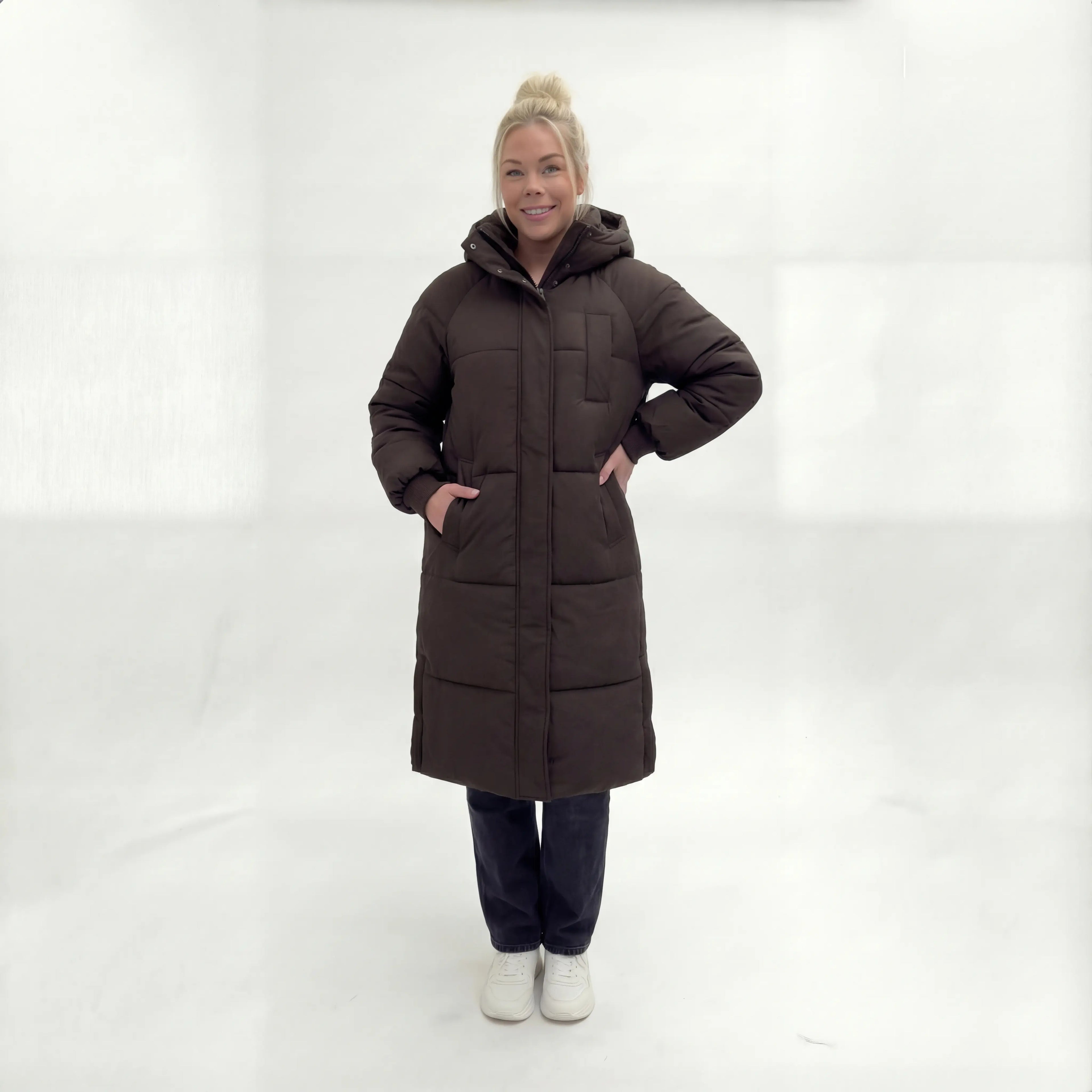 Anita - Dames Lange Silhouet met Capuchon Puffer Jas