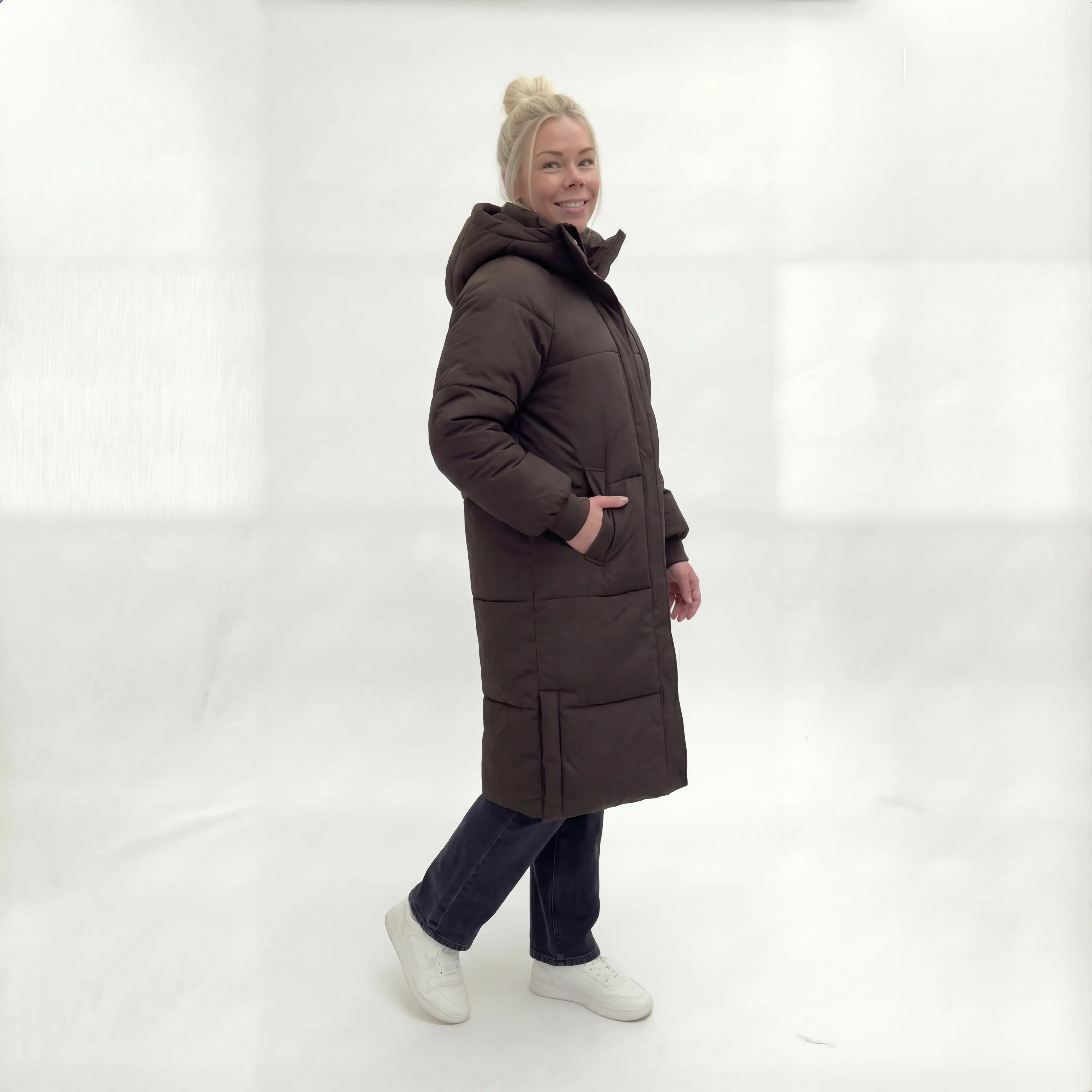 Anita - Dames Lange Silhouet met Capuchon Puffer Jas