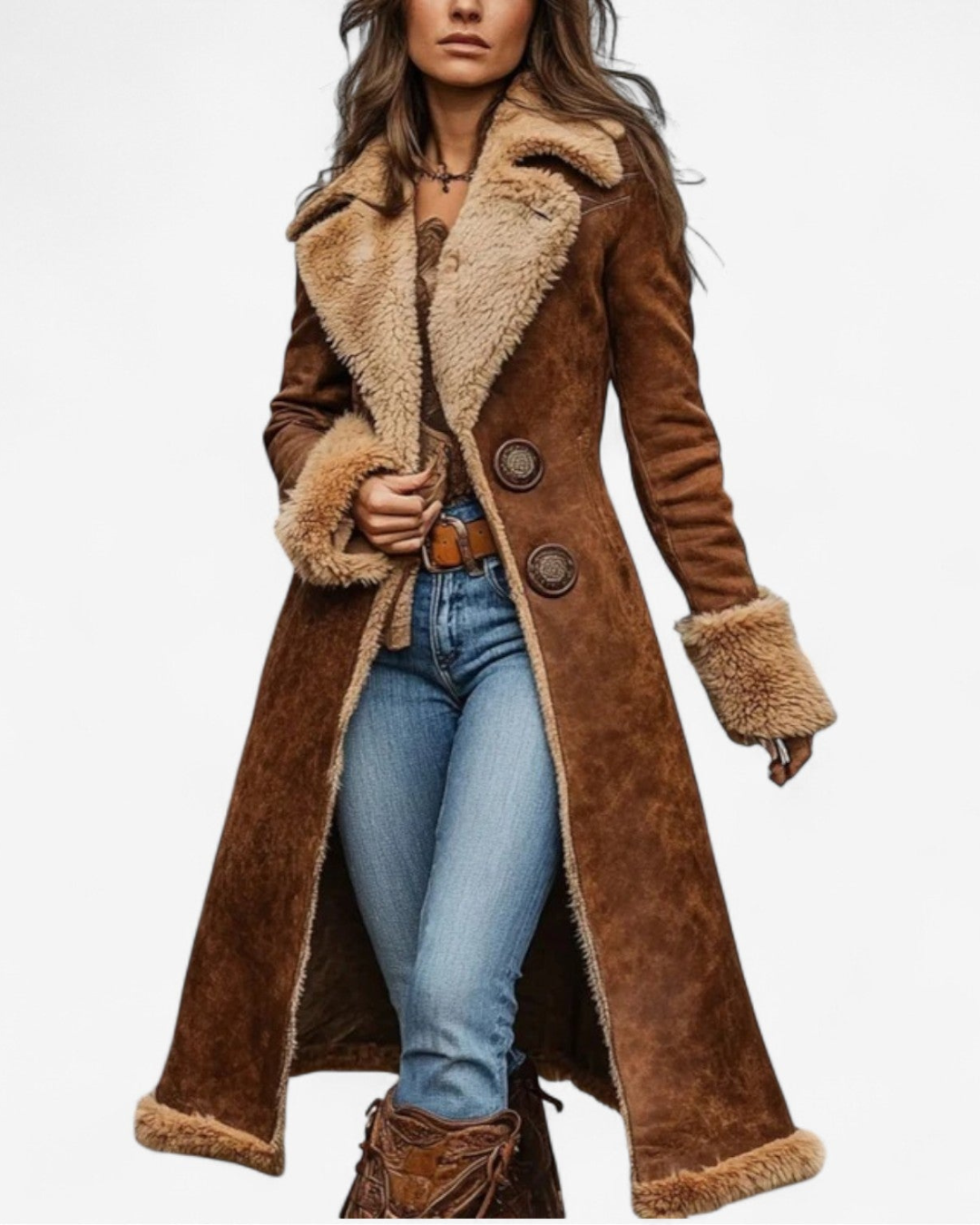 Renee - Vrouwen Shearling Jas met Contrast Shearling Voering en Afwerking