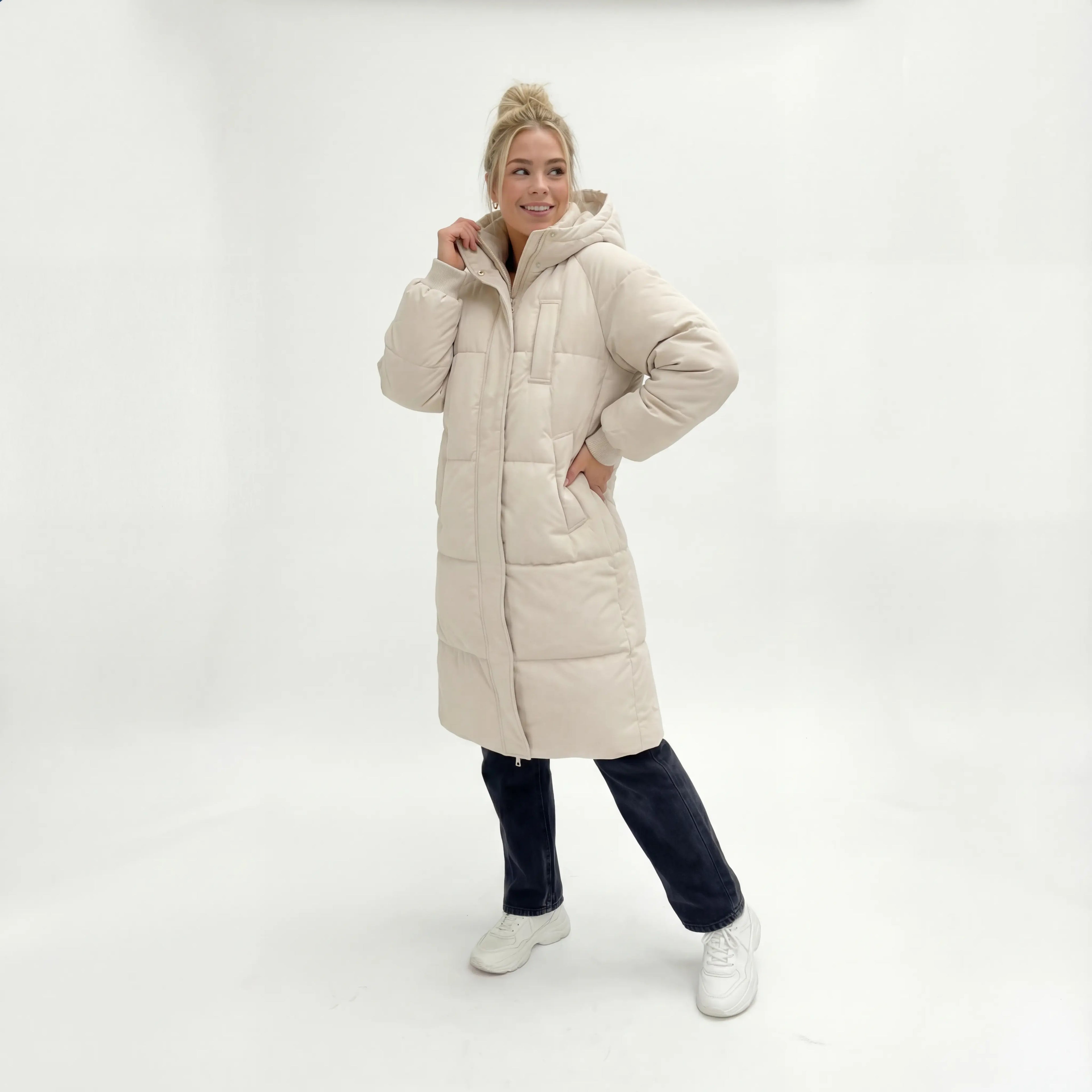 Anita - Dames Lange Silhouet met Capuchon Puffer Jas
