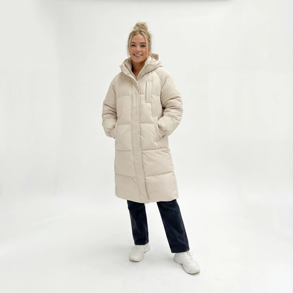 Anita - Dames Lange Silhouet met Capuchon Puffer Jas